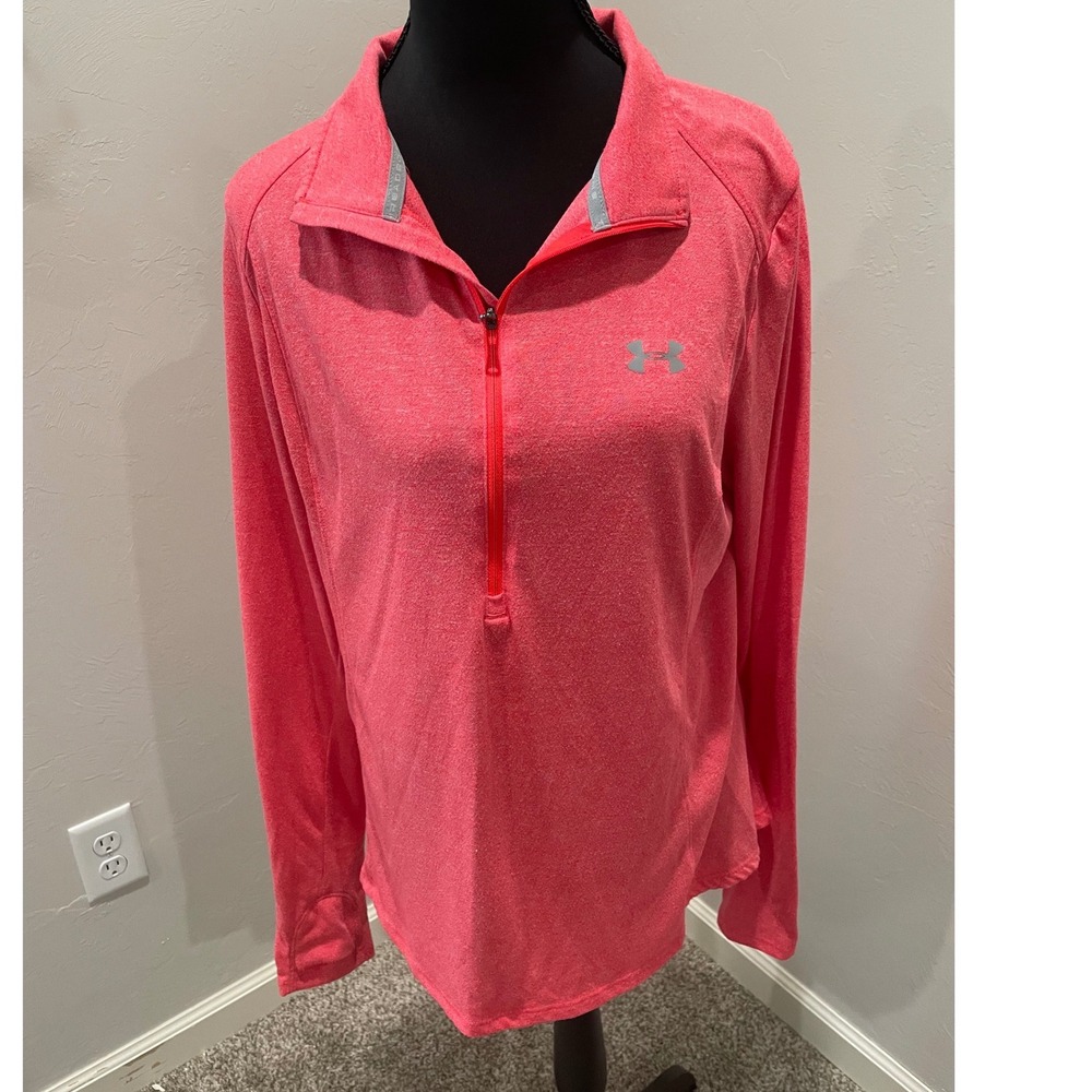 Under Armour HeatGear Tech 1/4 Zip Pullover Pink Heather Thumbholes Large